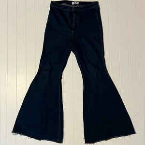 Free People Women's Flared Jeans in Dark Blue